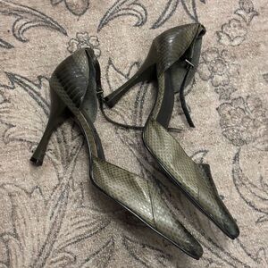 Elegant Olive Green Snakeskin Heels